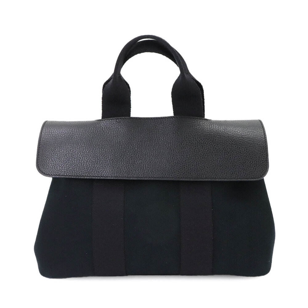 Hermes Valparaiso PM Handbag, Toile Chevron Leather, Black, □J Stamp, Silver ...